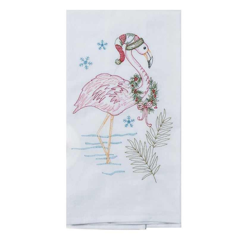 Kay Dee Designs Coastal Holiday Embroidered Flour Sack Towels - Flamingo, Palm Tree, and Sea Turtle - Set of 3 Designs - Image 2